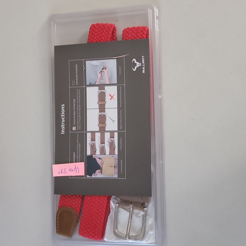Bulliant Men's Braided Woven Stretch Belt Red Adjustable Expands up to 37" New - Picture 3 of 14